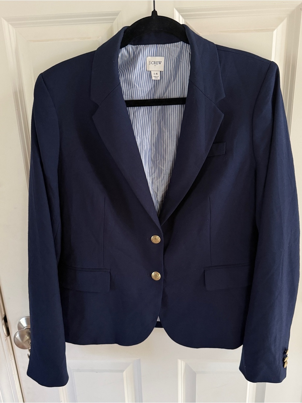 J.Crew Women's Original Schoolboy Blazer Navy Blue Wool Blend Gold Buttons 14